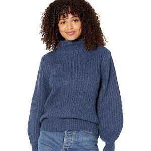 Madewell Loretto Blue Wool Blend Chunky Knit Mock Neck Pullover Sweater Medium
